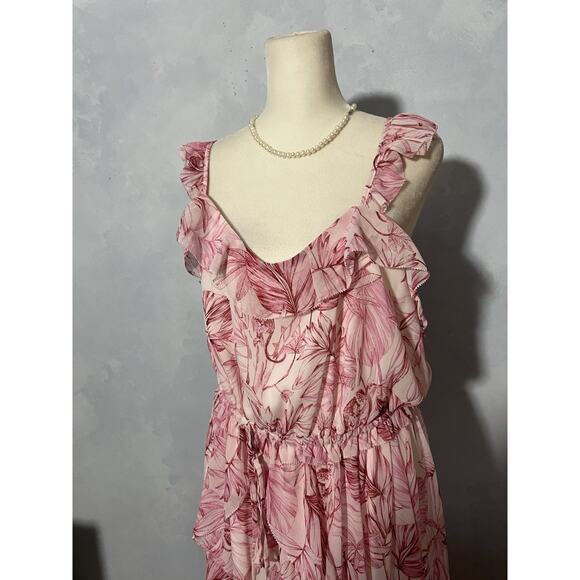 Anthropologie Gal Meets Glam Dress Pink Floral Size 10 Racerback Straps Ruffle - Picture 8 of 13
